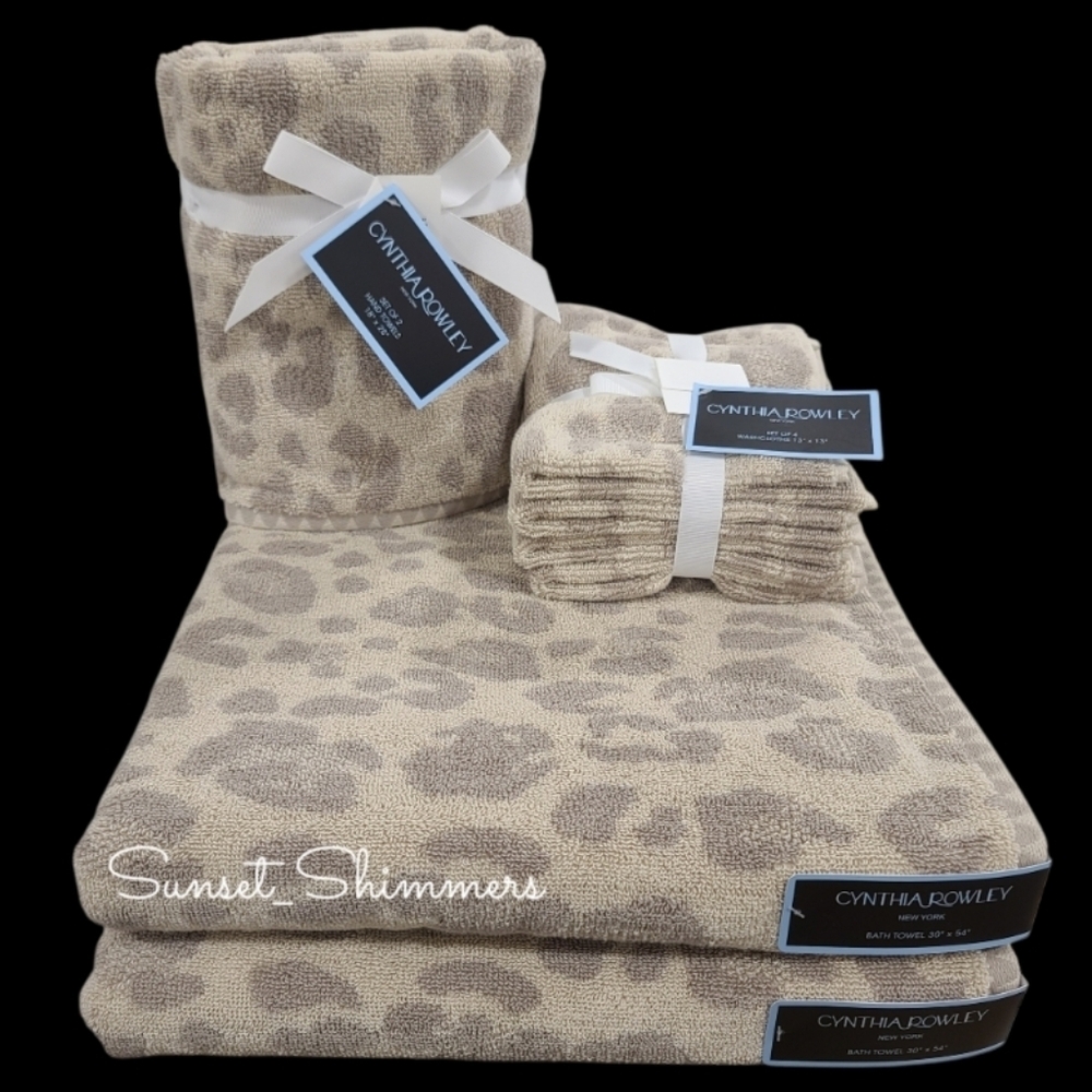 8pc Cynthia Rowley Leopard Cheetah Animal Print Bath Hand Washcloth Towel Set - Picture 8 of 8